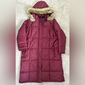 Totes Maroon Puffer Jacket with Faux Fur Hood